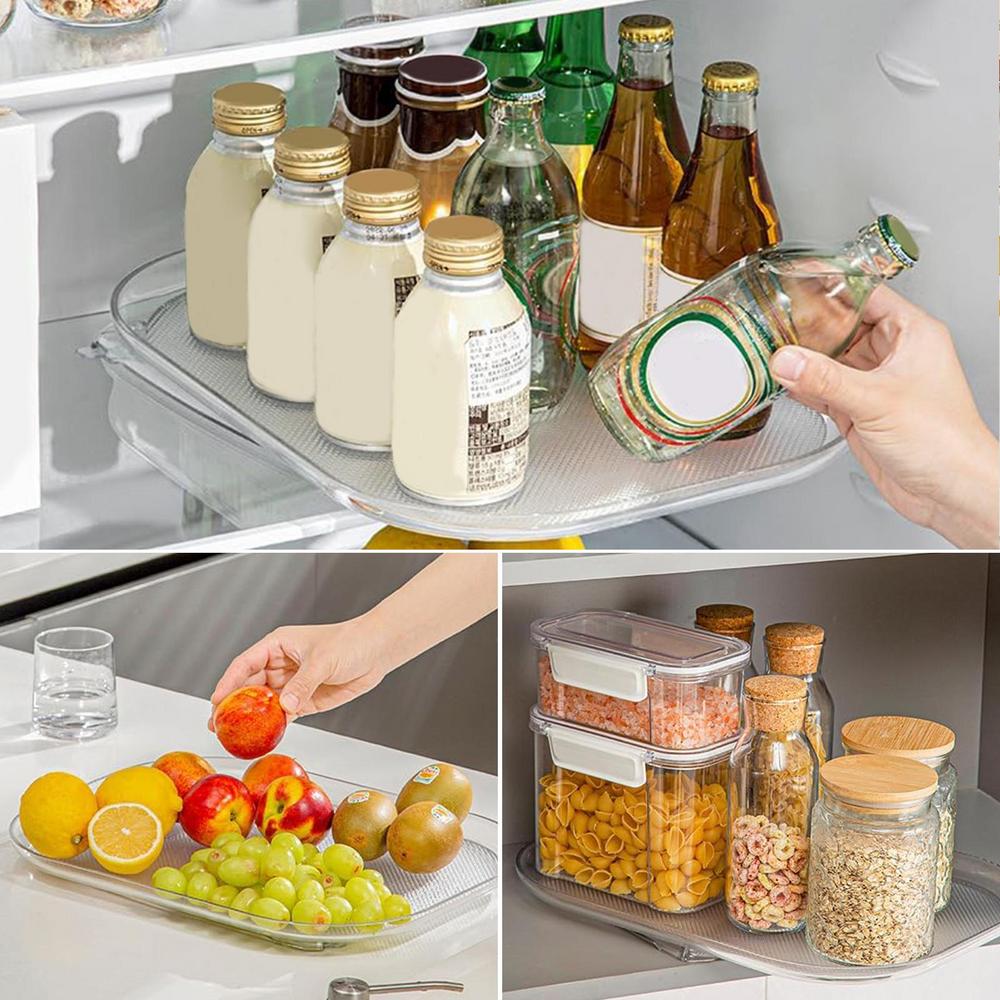 Refrigerator Organizer 360°Rotating Storage Tray Kitchen Fridge Fruit Vegetables Spice Drink Storage Box Cosmetic Turntable Rack