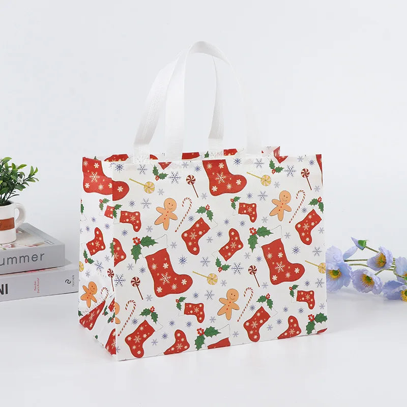 Merry Christmas Gift Bags Non-woven Santa Claus Snowman Handbag Xmas Holiday Party Supplies 2024 New Year Candy Gift Packaging