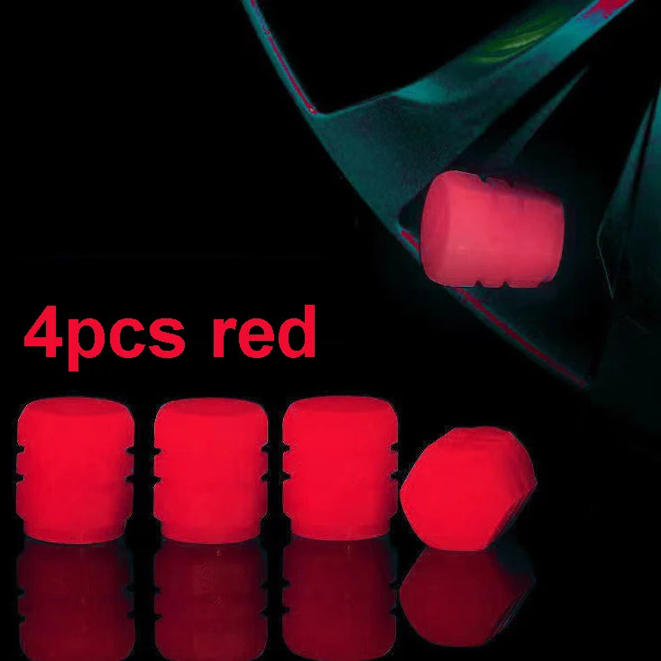 8pcs Car Luminous Tire Valve Caps Fluorescent Night Glowing Motorcycle Bicycle Bike Wheel Tyre Hub Valve Stem Caps Decor 1/ 4pcs 4pcs red