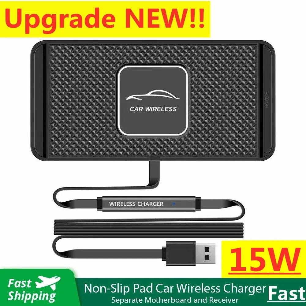 Car Wireless Charger Silicone Non Slip Pad for iPhone 15 14 13 12 Samsung 15W Car Wireless Phone Chargers Fast Charging Station Black