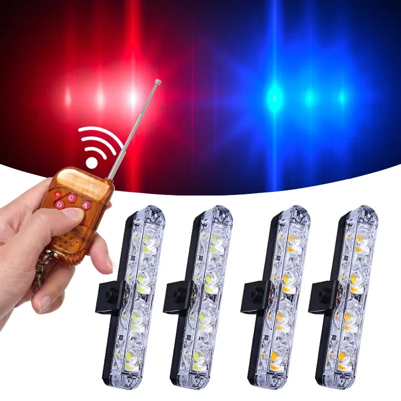 1set Grill Car LED Light Strobe Red Blue Emergency Remote Wireless Control Flash Signal Fireman Beacon Warning Lamp