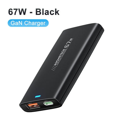 ASOMETECH 67W GaN Charger Ultra Thin Quick Charge QC3.0 PD PPS Mini USB Type C Charger For Macbook Laptop iPhone 14 iPad Samsung Black