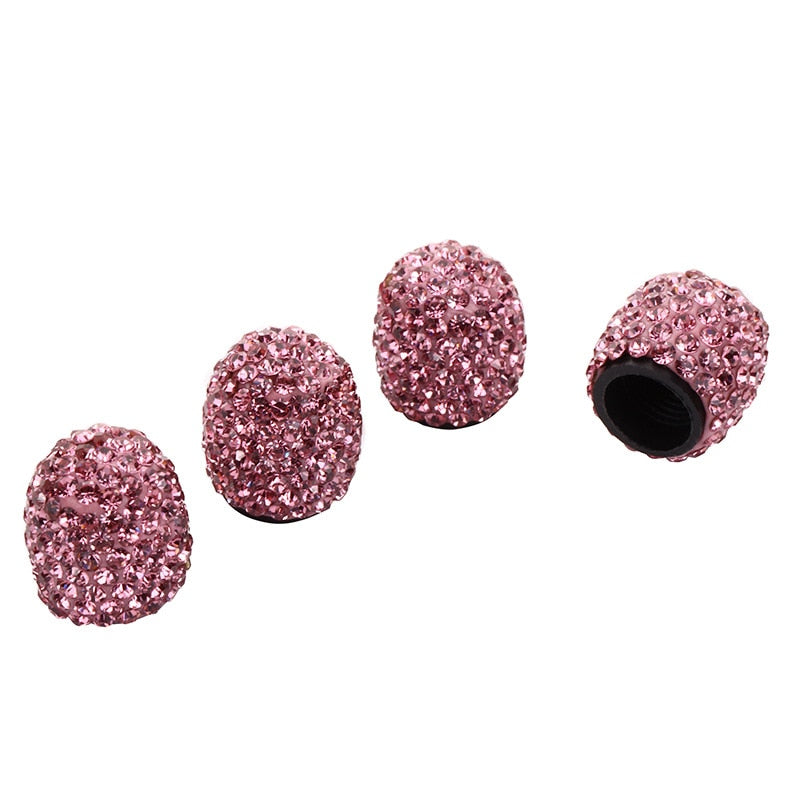 4pcs Diamond Car Tire Valve Caps Shining Dust-proof Wheel Valve Cover Vehicle Bling Crystal Valve Cap Car Styling Accessories Pink