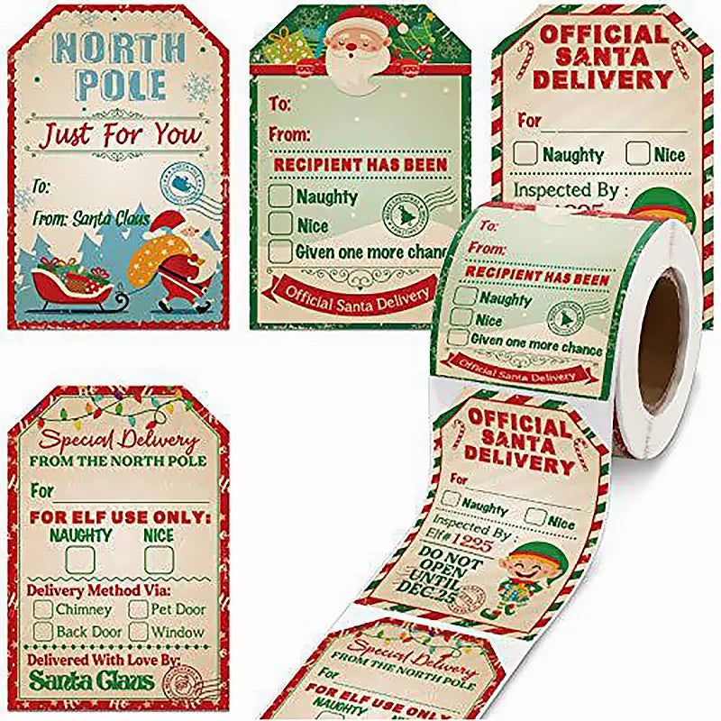 200pcs Merry Christmas Gift Tags Santa Claus Labels Stickers Holiday Decoration "To From" Gift From Santa Cards Present Decor