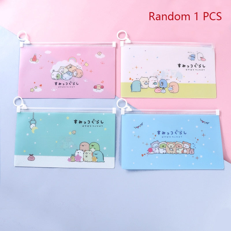 Simple Pencil Case Kawaii Cartoon Zipper Waterproof Pencilcase Storage Bag Pencils Pouch Student Stationery Supplies Gifts Random 1 PCS - H