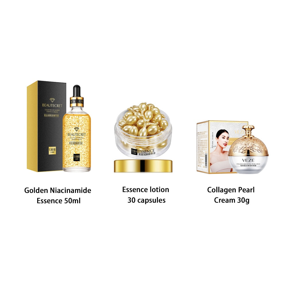 Skincare Set Niacinamide Cleanser 24K Gold Serum Hyaluronic Acid Mask Fade Dark Eye Circles Eye Cream Korean Skin Care Products China SET 3