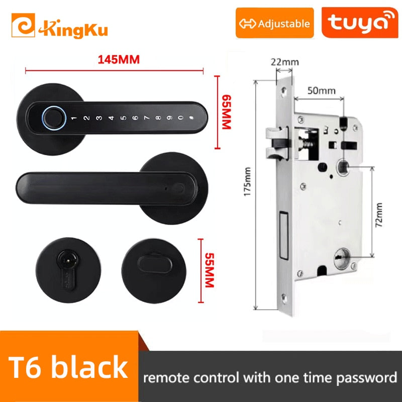 Smart Biometric Fingerprint Lock with Tuya App, Zinc Alloy Keyless Security Door Handle for Home 5072 black Bluetooth