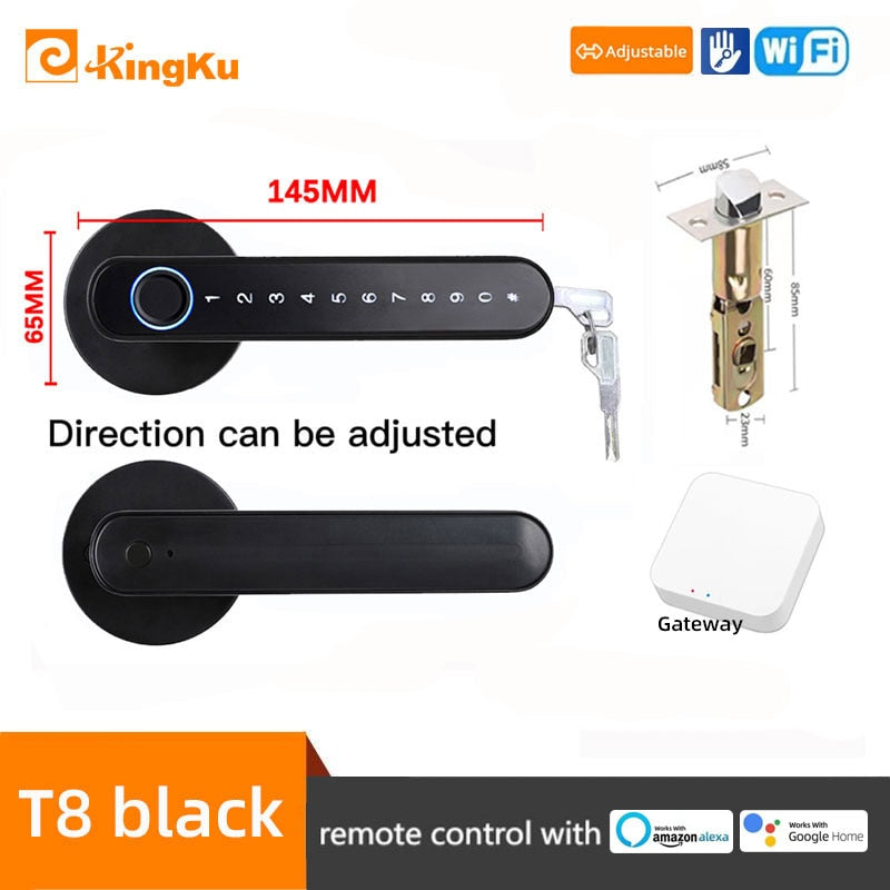 Smart Biometric Fingerprint Lock with Tuya App, Zinc Alloy Keyless Security Door Handle for Home t8 black ttlock