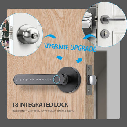 Smart Biometric Fingerprint Lock with Tuya App, Zinc Alloy Keyless Security Door Handle for Home