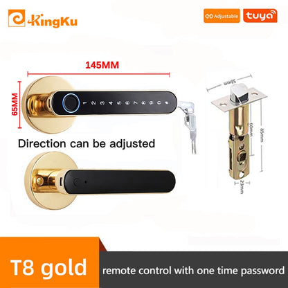 Smart Biometric Fingerprint Lock with Tuya App, Zinc Alloy Keyless Security Door Handle for Home t8 gold Bluetooth
