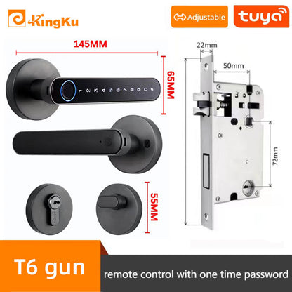 Smart Biometric Fingerprint Lock with Tuya App, Zinc Alloy Keyless Security Door Handle for Home 5072 gun Bluetooth