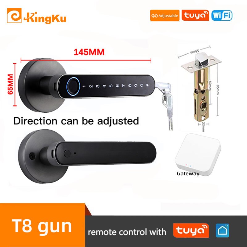 Smart Biometric Fingerprint Lock with Tuya App, Zinc Alloy Keyless Security Door Handle for Home t8 gun tuya