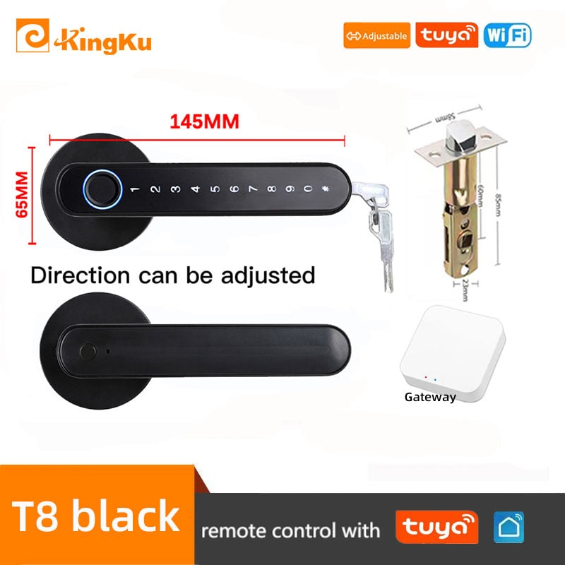 Smart Biometric Fingerprint Lock with Tuya App, Zinc Alloy Keyless Security Door Handle for Home t8 black tuya