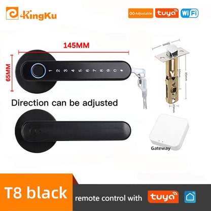 Smart Biometric Fingerprint Lock with Tuya App, Zinc Alloy Keyless Security Door Handle for Home t8 black tuya