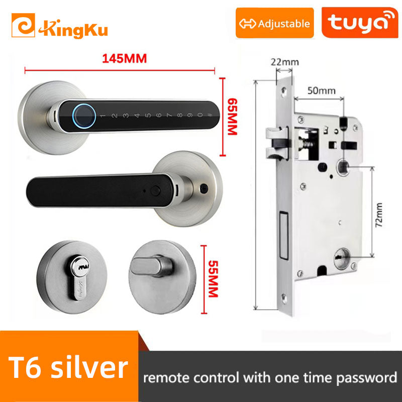 Smart Biometric Fingerprint Lock with Tuya App, Zinc Alloy Keyless Security Door Handle for Home 5072 silverBluetooth