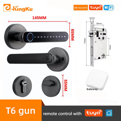 Smart Biometric Fingerprint Lock with Tuya App, Zinc Alloy Keyless Security Door Handle for Home 5072 gun tuya