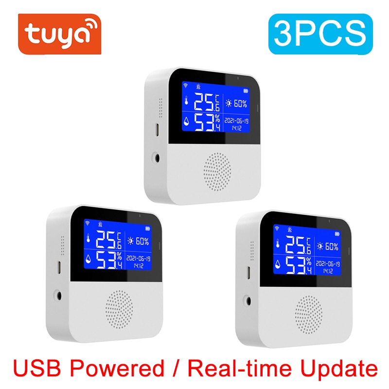 Smart Temperature and Humidity Sensor with LCD Display and Voice Control Compatibility USB powered 3PCS