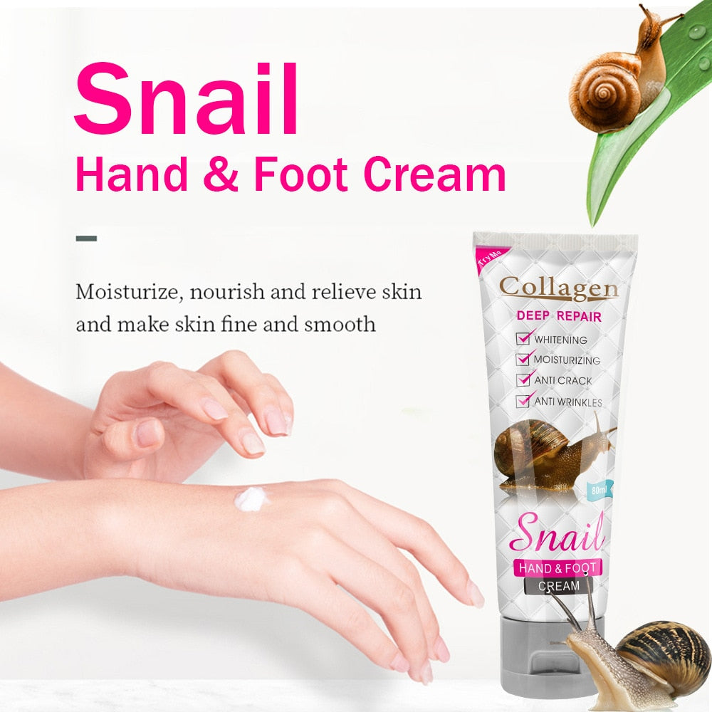Snail Collagen Hand & Foot Cream 80ml Moisturizing Repair Dry Crack Skin Body Lotion Whitening Hydrating Hand Foot Care Cream
