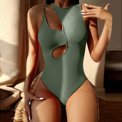 Soild One Piece Swimsuit 2023 New Female Cutout Multicolor Shoulder Bathing Suit High Waist Sexy Push Up Swimwear Women A262J11