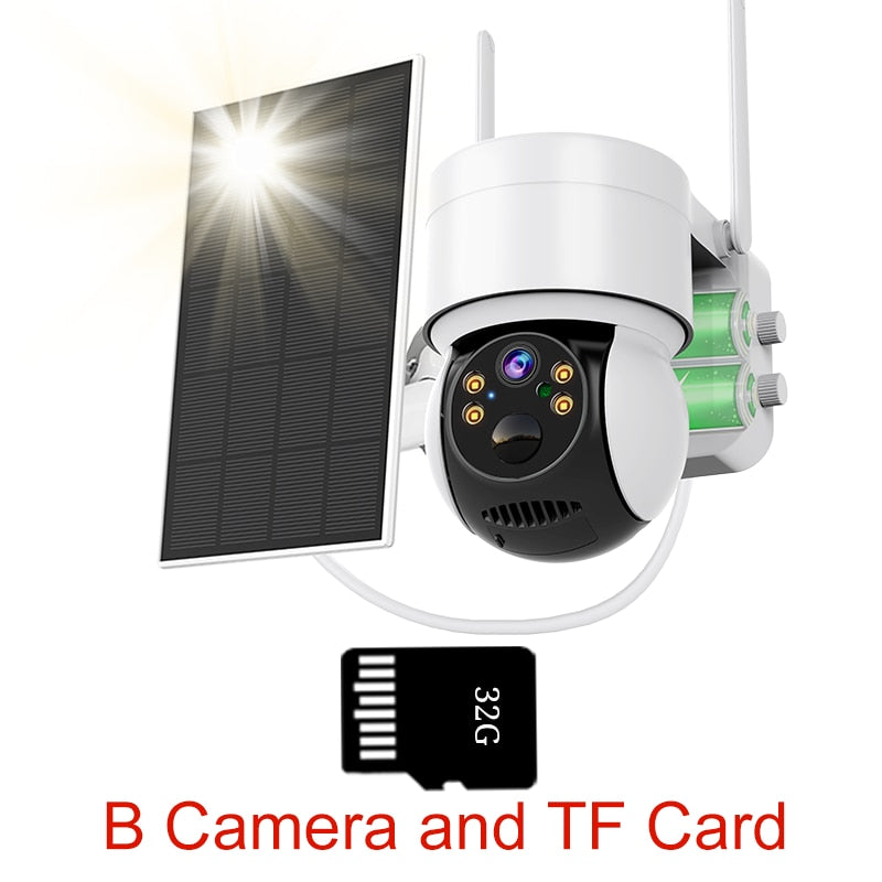 Solar-powered wireless outdoor surveillance camera with PTZ and built-in battery B CAMERA PLUS 32g
