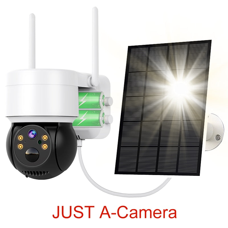 Solar-powered wireless outdoor surveillance camera with PTZ and built-in battery A SOLAR CAMERA