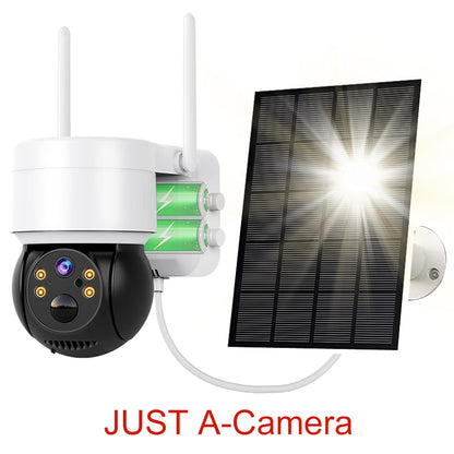 Solar-powered wireless outdoor surveillance camera with PTZ and built-in battery A SOLAR CAMERA