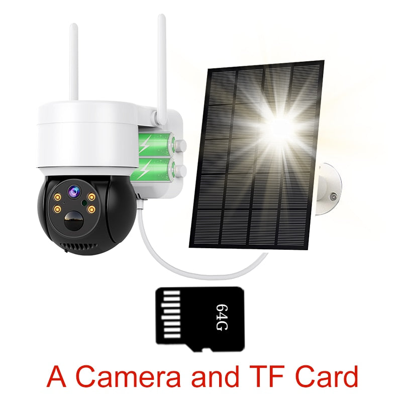 Solar-powered wireless outdoor surveillance camera with PTZ and built-in battery A CAMERA PLUS 64g