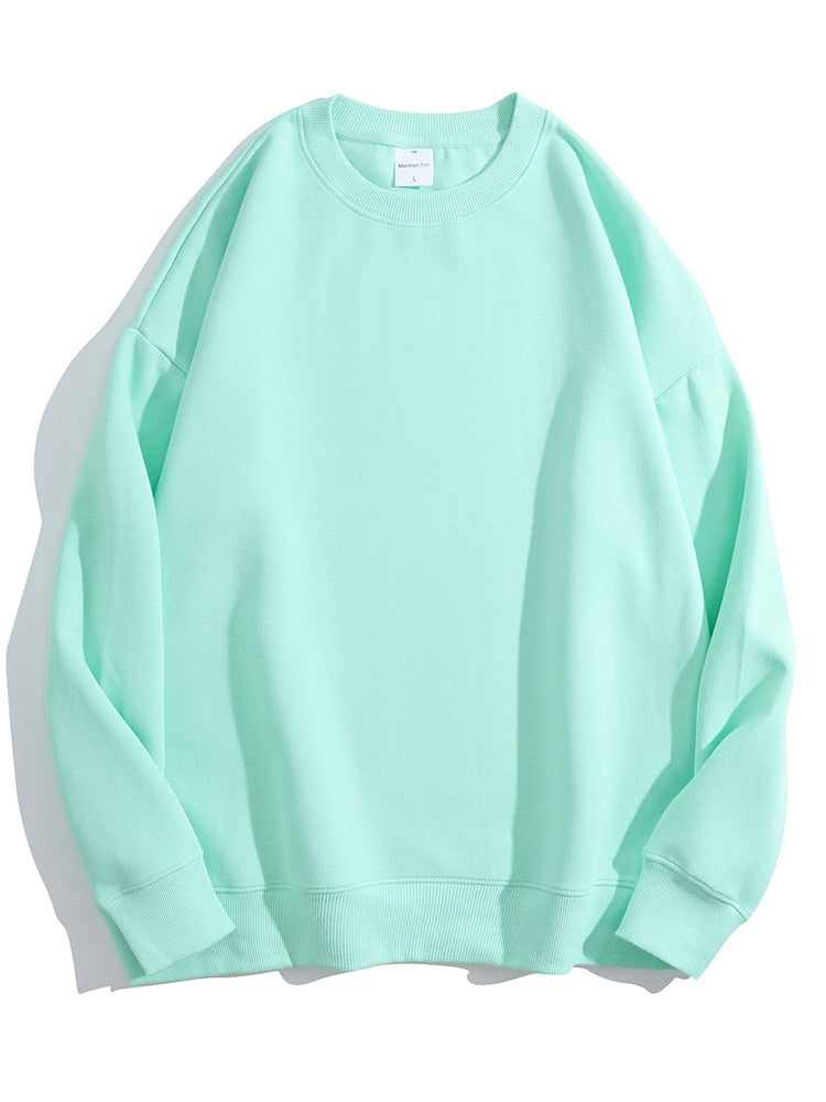 Spring Cotton Pullover Sweatshirts Oversize Women O Neck Loose Long Sleeve Top Solid Oversized Green Sweatshirt For Women Mint green