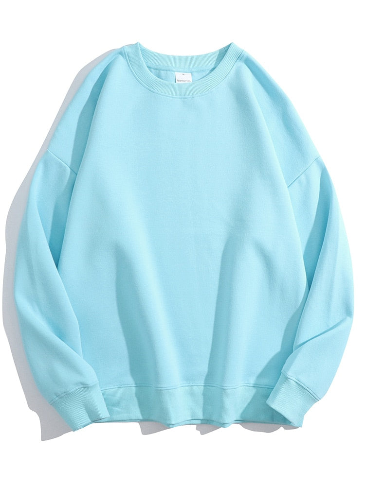 Spring Cotton Pullover Sweatshirts Oversize Women O Neck Loose Long Sleeve Top Solid Oversized Green Sweatshirt For Women Light cyan