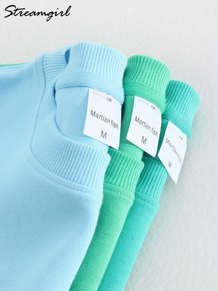 Spring Cotton Pullover Sweatshirts Oversize Women O Neck Loose Long Sleeve Top Solid Oversized Green Sweatshirt For Women