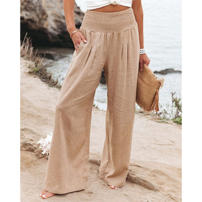 Spring Summer for Women New Women Pants Office Lady Cotton Linen Pockets Solid Loose Casual White Wide Leg Long Trousers