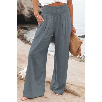 Spring Summer for Women New Women Pants Office Lady Cotton Linen Pockets Solid Loose Casual White Wide Leg Long Trousers Gray