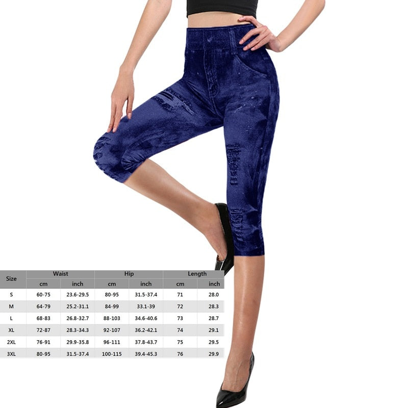 Stretch Well Fitness Fake Pockets High Waist Leggings Faux Denim Jeans Sexy Elastic Jeggings Soft Casual Thin Pencil Pants style 18