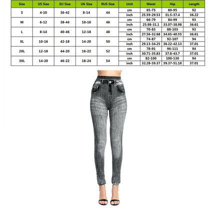 Stretch Well Fitness Fake Pockets High Waist Leggings Faux Denim Jeans Sexy Elastic Jeggings Soft Casual Thin Pencil Pants