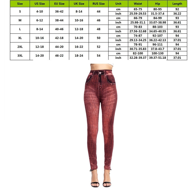 Stretch Well Fitness Fake Pockets High Waist Leggings Faux Denim Jeans Sexy Elastic Jeggings Soft Casual Thin Pencil Pants