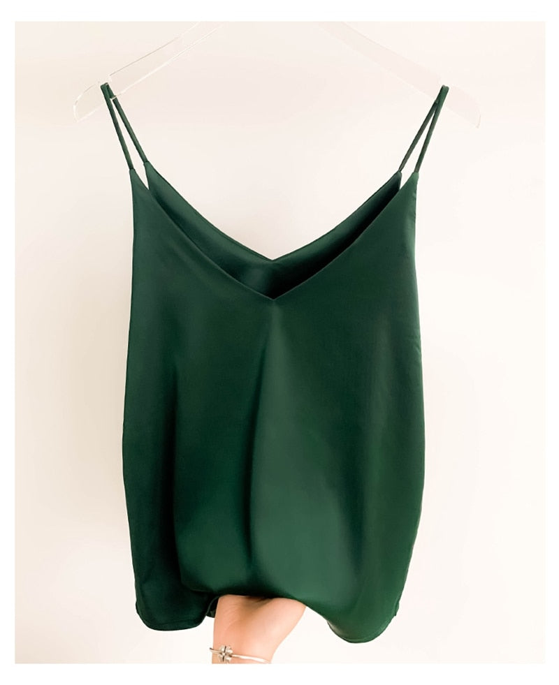 Summer Camisole Slim Vest Sexy Women Sleeveless V-Neck Gray Tee Tank Tops Female Solid Black/White Crop Tops Y2k Green