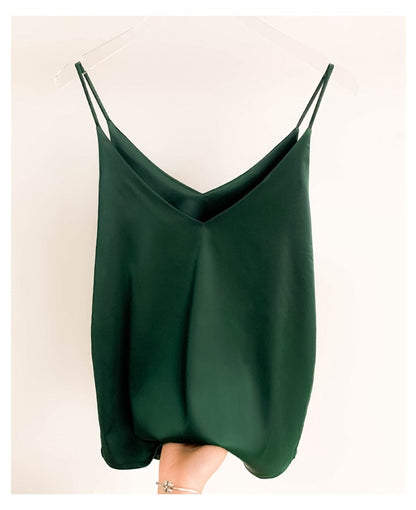 Summer Camisole Slim Vest Sexy Women Sleeveless V-Neck Gray Tee Tank Tops Female Solid Black/White Crop Tops Y2k Green