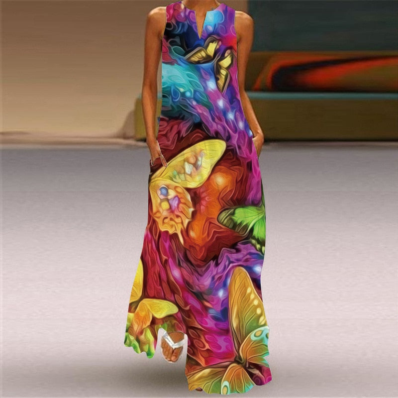 Summer Dresses Women Party Beach Sleeveless Casual Long Dress Woman Loose White Flowers Vintage Elegant Dress For Women