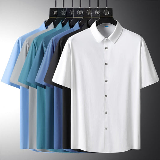 Summer Fashion Business Black White Shirts For Men's Short Sleeves Casual Blouse Clothing