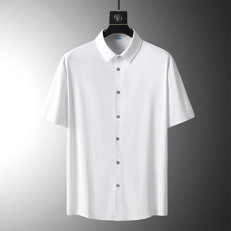 Summer Fashion Business Black White Shirts For Men's Short Sleeves Casual Blouse Clothing