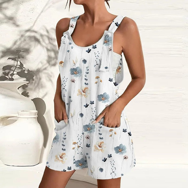 Summer Hollow Out Off Shoulder Lady Playsuits Elegant Women Backless Loose Short Jumpsuits Casual Rompers 09 Print