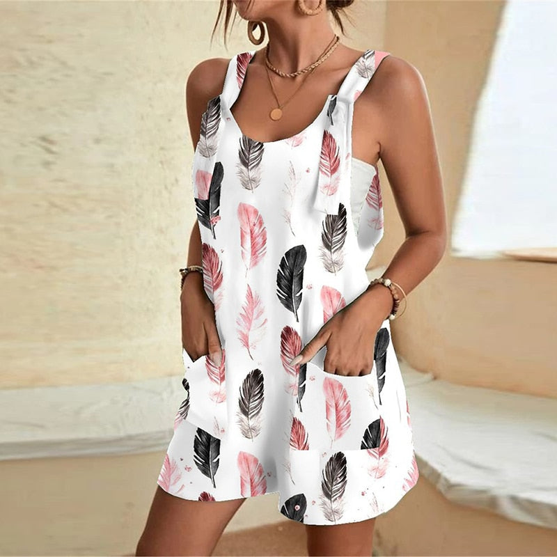 Summer Hollow Out Off Shoulder Lady Playsuits Elegant Women Backless Loose Short Jumpsuits Casual Rompers 10 Print