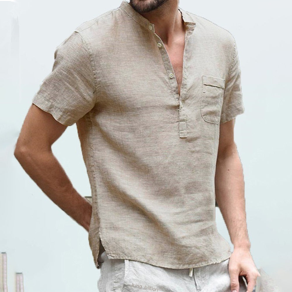 Summer New Men's Short-Sleeved T-shirt Cotton and Linen Led Casual Men's T-shirt Shirt Male Breathable S-3XL Khaki China