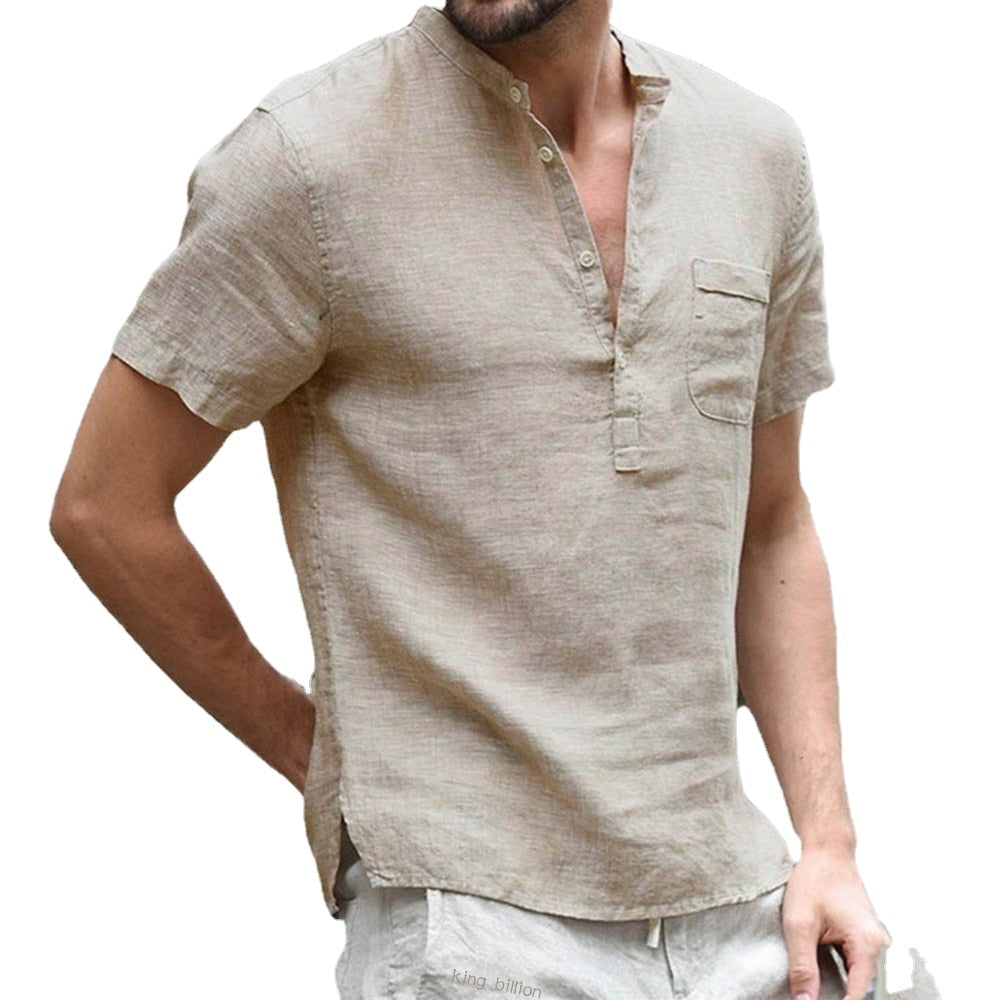 Summer New Men's Short-Sleeved T-shirt Cotton and Linen Led Casual Men's T-shirt Shirt Male Breathable S-3XL