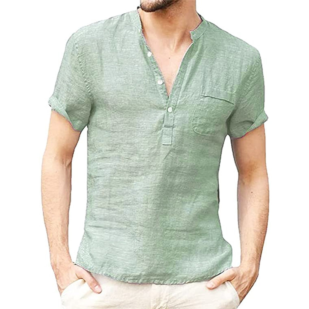 Summer New Men's Short-Sleeved T-shirt Cotton and Linen Led Casual Men's T-shirt Shirt Male Breathable S-3XL green China