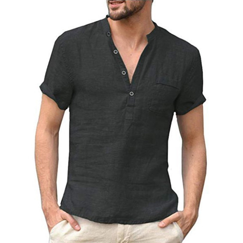 Summer New Men's Short-Sleeved T-shirt Cotton and Linen Led Casual Men's T-shirt Shirt Male Breathable S-3XL Black China