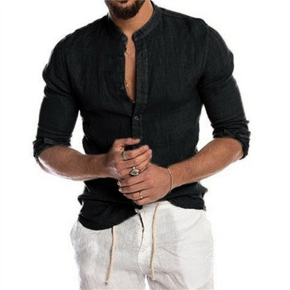 Summer New Men's Solid Color Linen Casual Shirt Cardigan Long Sleeve Thin And Breathable Shirts