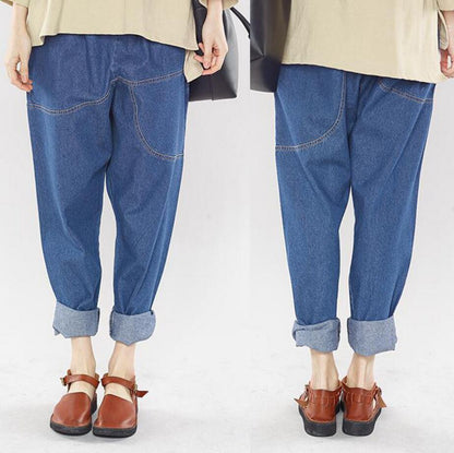 Summer New Plus Size Women's clothing Loose Leisure Harem Pants Solid color Elastic waist Jeans