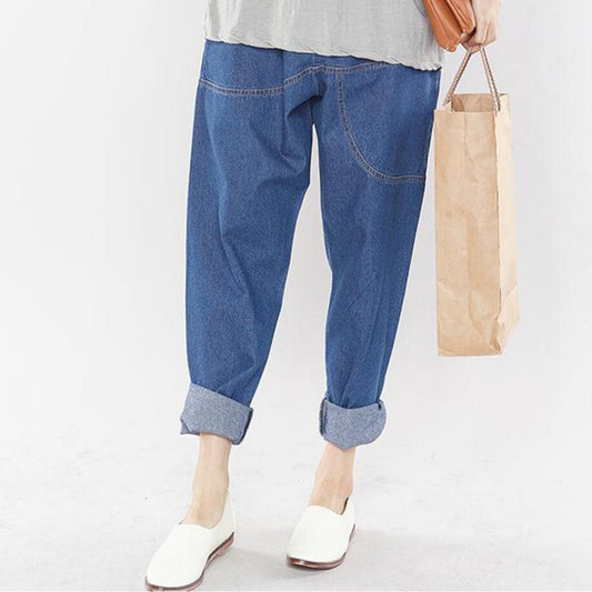 Summer New Plus Size Women's clothing Loose Leisure Harem Pants Solid color Elastic waist Jeans