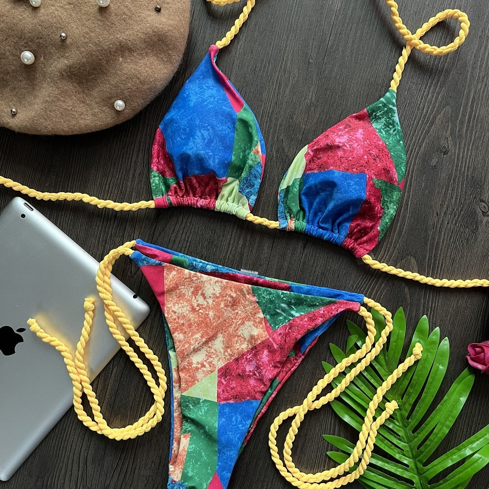 Summer Sexy Printed Swimwear 2023 Women Bikinis Sets Fashion Bandage Push Up Swimming Suit Brazilian Beachwear Bathing Suit 7610